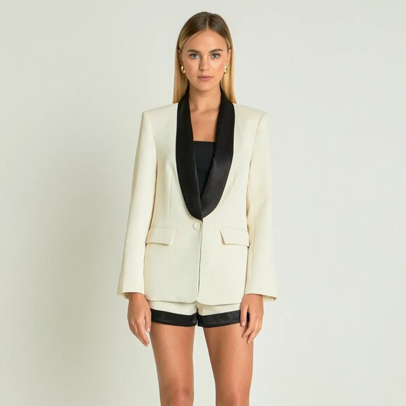 NWT Endless Rose Satin Lapel Blazer Black One Button Pockets Women's Size M - Picture 4 of 8